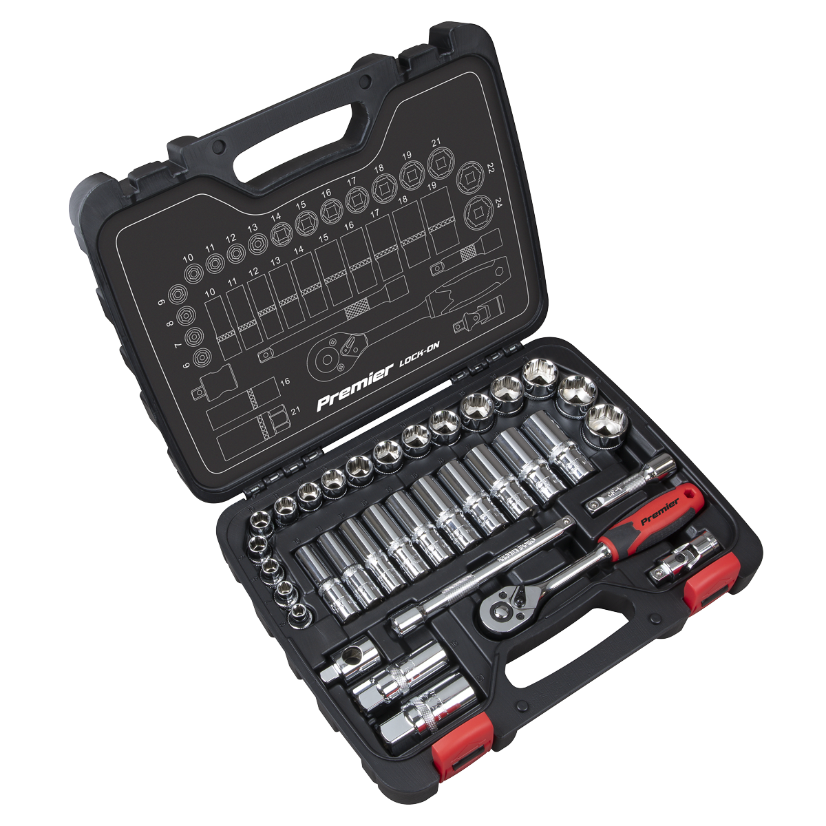 Sealey Premier Lock-On™ Socket Set 1/4"Sq Drive 32pc