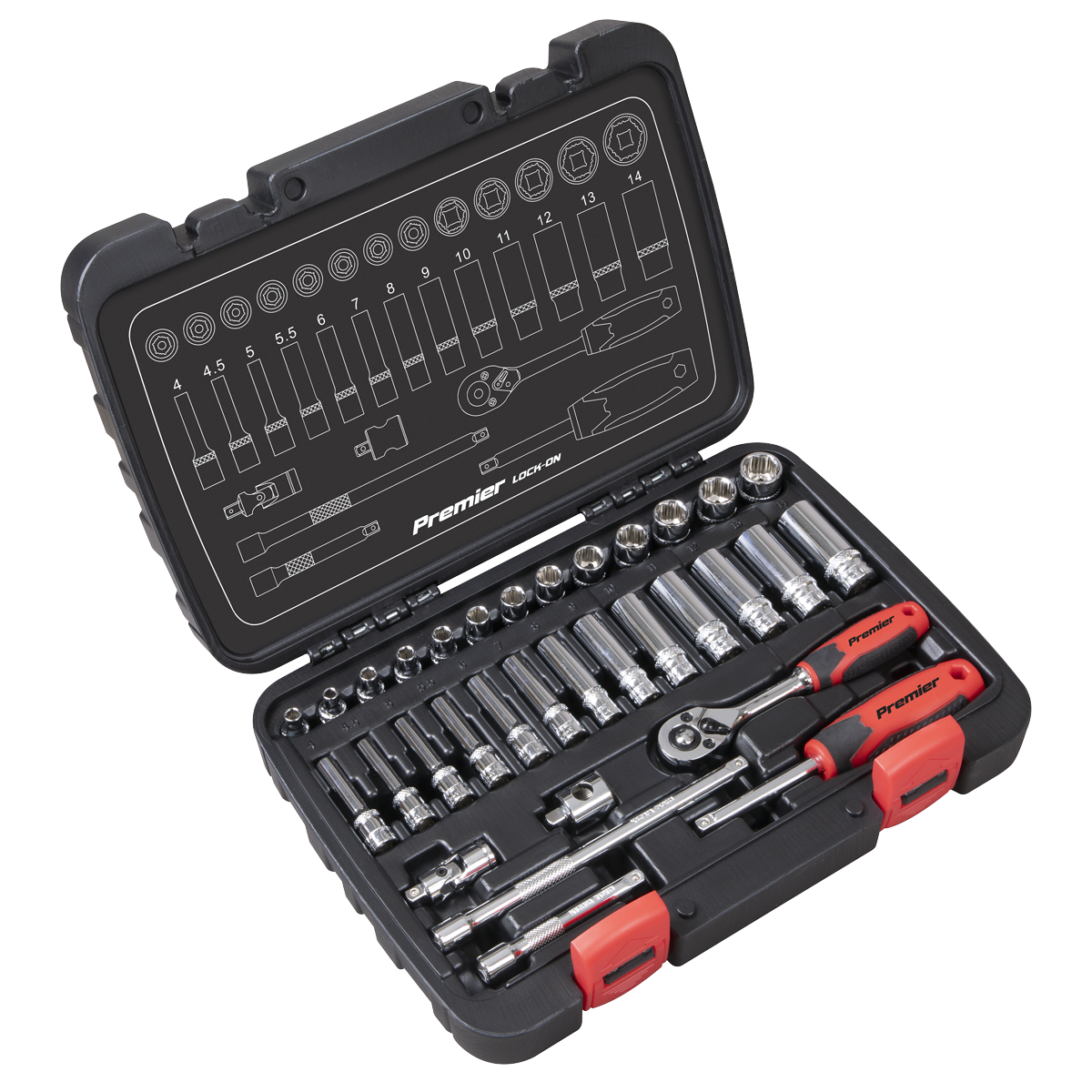 Sealey Premier Lock-On™ Socket Set 3/8" Sq Drive 34pc