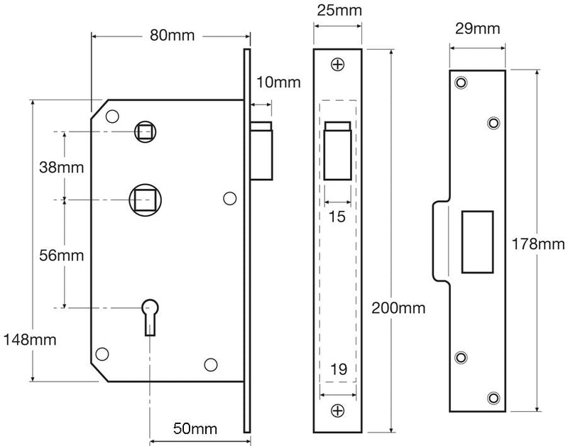 Chubb Union 3R35 Mortice Deadlocking Latch 5 Detainer